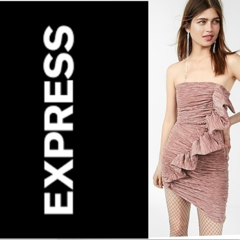 Express Pleated Ruffle Strapless Sheath Dress